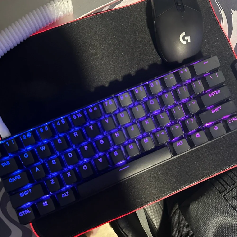 Gaming keyboard, mouse, and mouse pad.